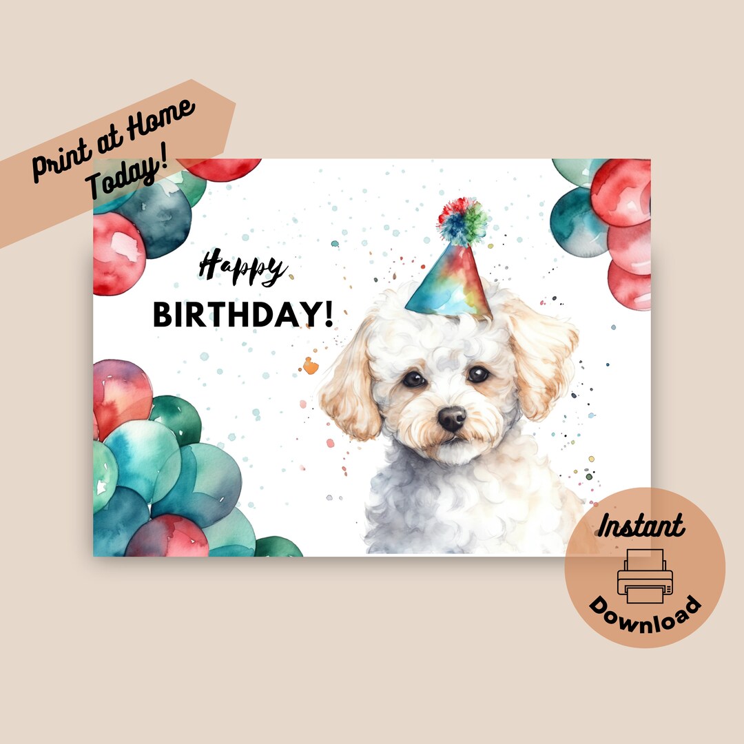 Printable Bichon Frise Birthday Card, Instant Download, Print at Home ...
