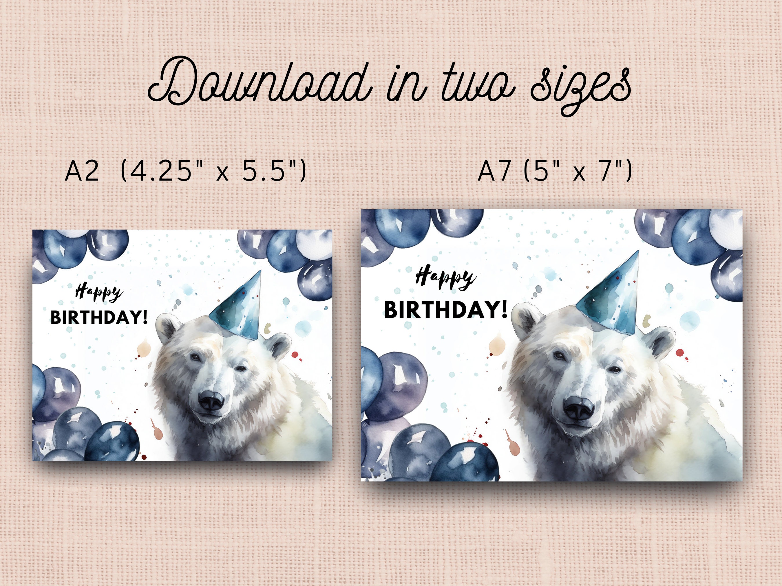 Printable Polar Bear Birthday Card, Instant Download, Print at Home ...