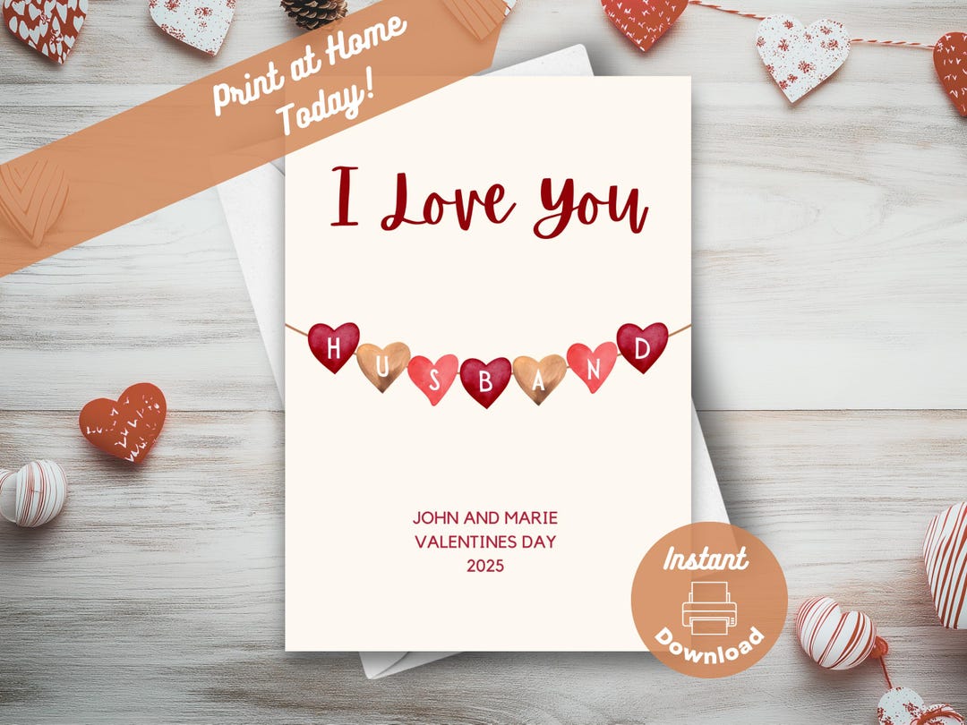 Printable Husband Valentine Card, Instant Download, Print at Home Card ...