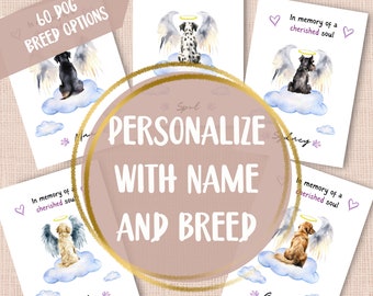 Sympathiekaart hond, gepersonaliseerd met naam, verlies van hond, condoleancekaart engel, condoleances bij overlijden huisdier, aangepast gedenkteken Cherished Soul