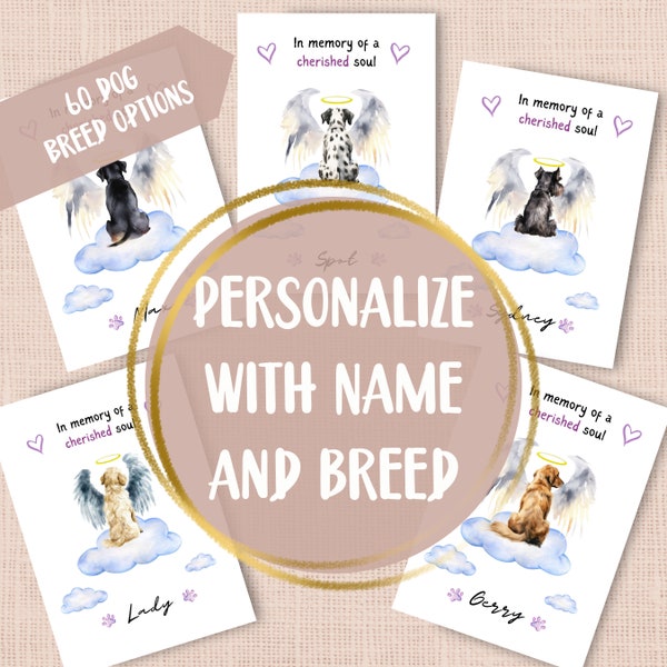 Dog Sympathy Card, Personalized With Name, Loss Of Pet Dog, Angel Sympathy Card, Condolences On Pet Passing, Custom Memorial Cherished Soul