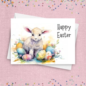 Carte de Joyeuses Pâques, Oeufs de Pâques, Carte de voeux de peinture à l'aquarelle, Carte d'animaux, Carte de voeux de Pâques