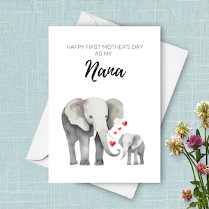 Tarjeta del Día de la Madre para la Abuela, Tarjeta del Primer Día de la Madre para la Abuela, Elefantes en Acuarela, Tarjeta del Primer Día de la Madre para la Abuela