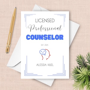 Carte de remise des diplômes LPC, carte de félicitations personnalisée 2025 pour conseiller professionnel agréé, souvenir de félicitations pour l'examen LPC stage NPCC