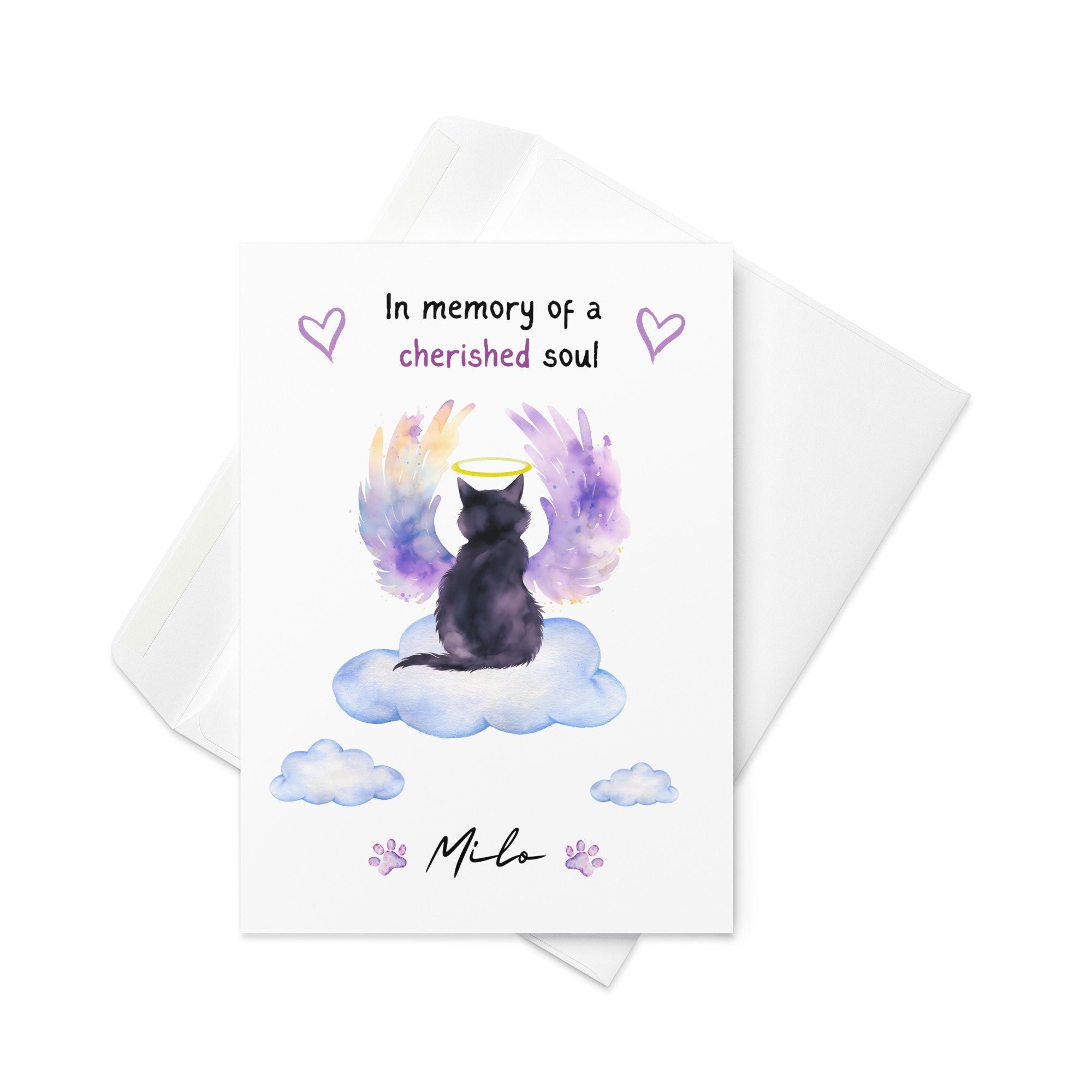 Cat Sympathy Card, Personalized With Name, Loss of Pet Cat, Angel ...