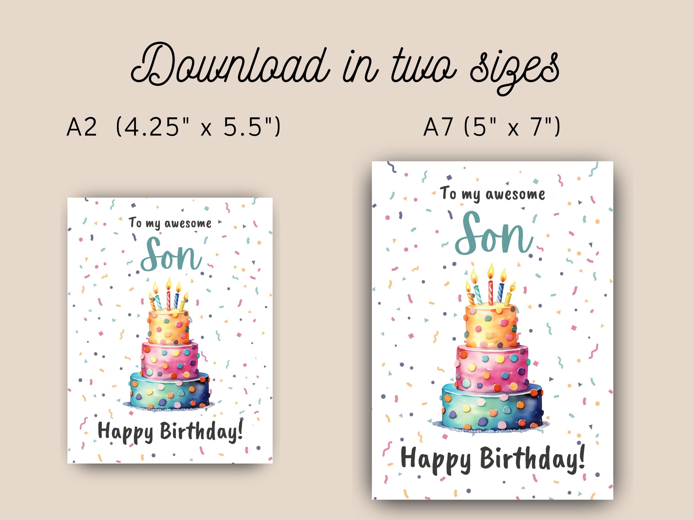 Printable Birthday Card for Son, Instant Digital Download Print at Home ...