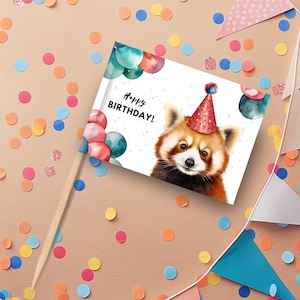 Printable Red Panda Birthday Cupcake Topper, Instant Download Print at Home Custom Happy Birthday Cupcake Pick, DIY Craft Cake Party Decor