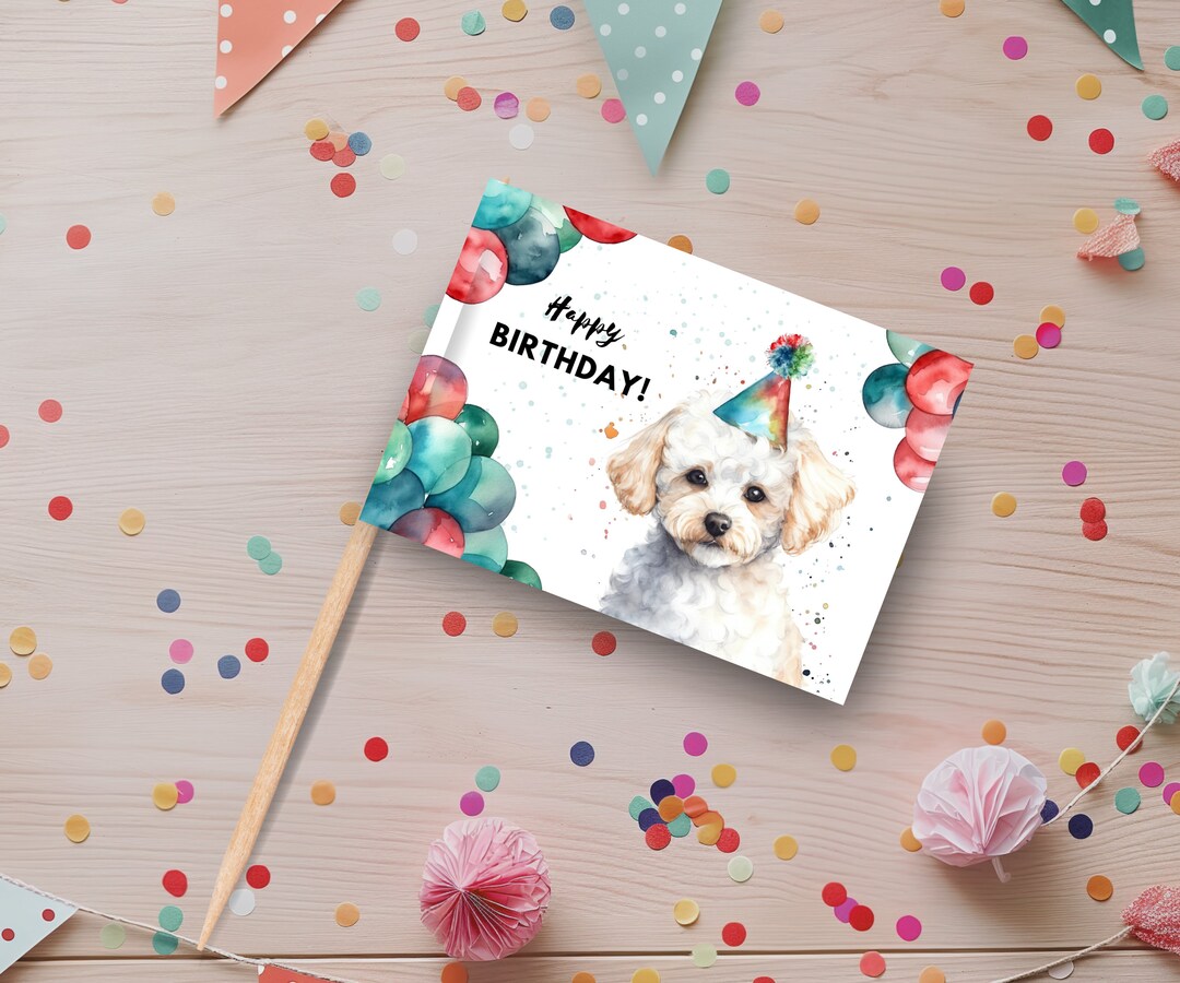 Printable Bichon Frise Birthday Cupcake Topper, Instant Download Print ...