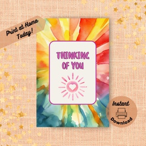 Druckbare Karte, sofortiger digitaler Download Druck zu Hause Karte, Aquarell Regenbogen Sonnenschein, helle, fröhliche Farben Karte