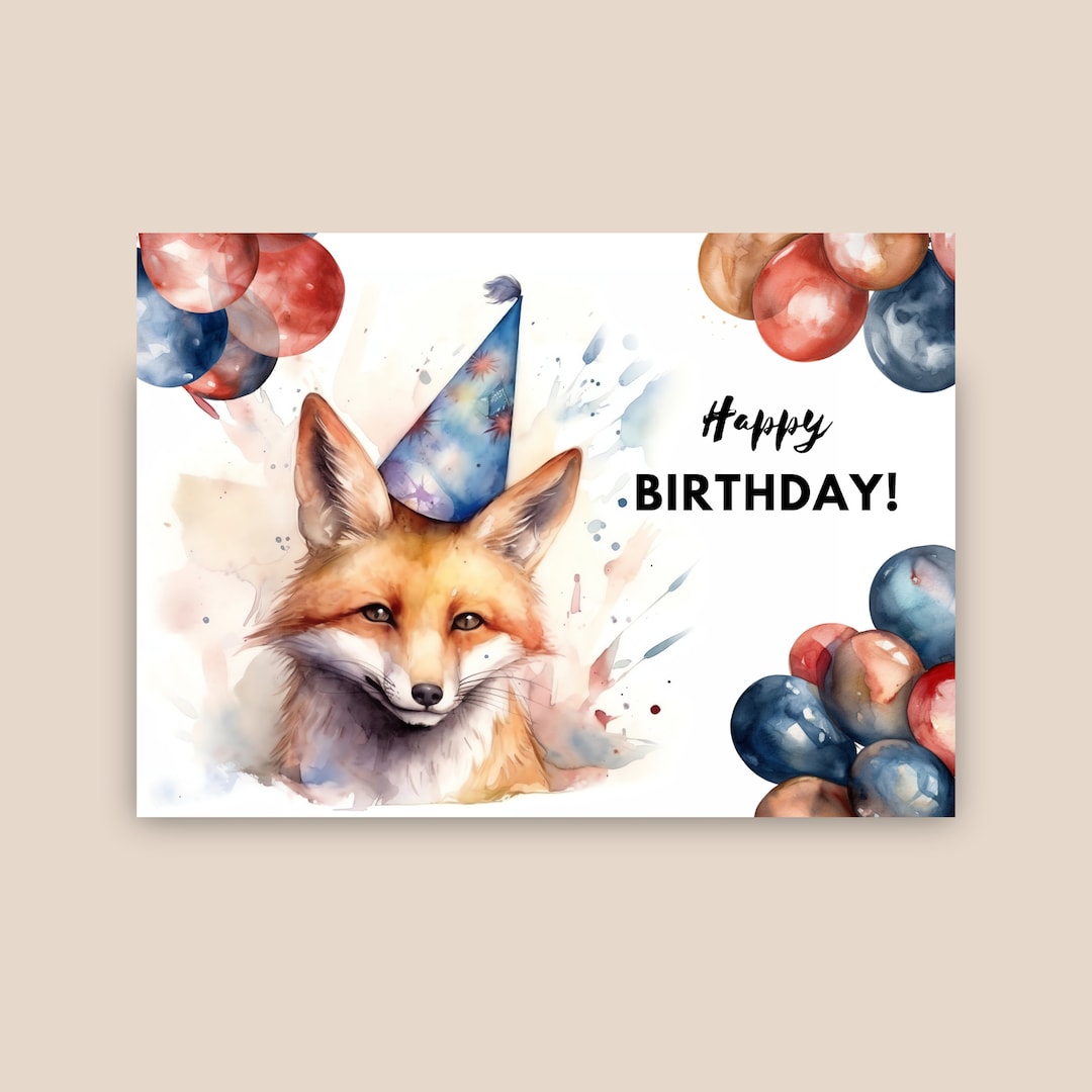 Fuchs Geburtstagskarte mit Partyhut, alles Gute zum Geburtstag