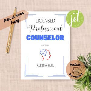 Druckbare personalisierte LPC-Abschlusskarte, zu Hause drucken bearbeitbare Vorlage für lizenzierte professionelle Counselor, LPC-Praktikum NFCC-Prüfung