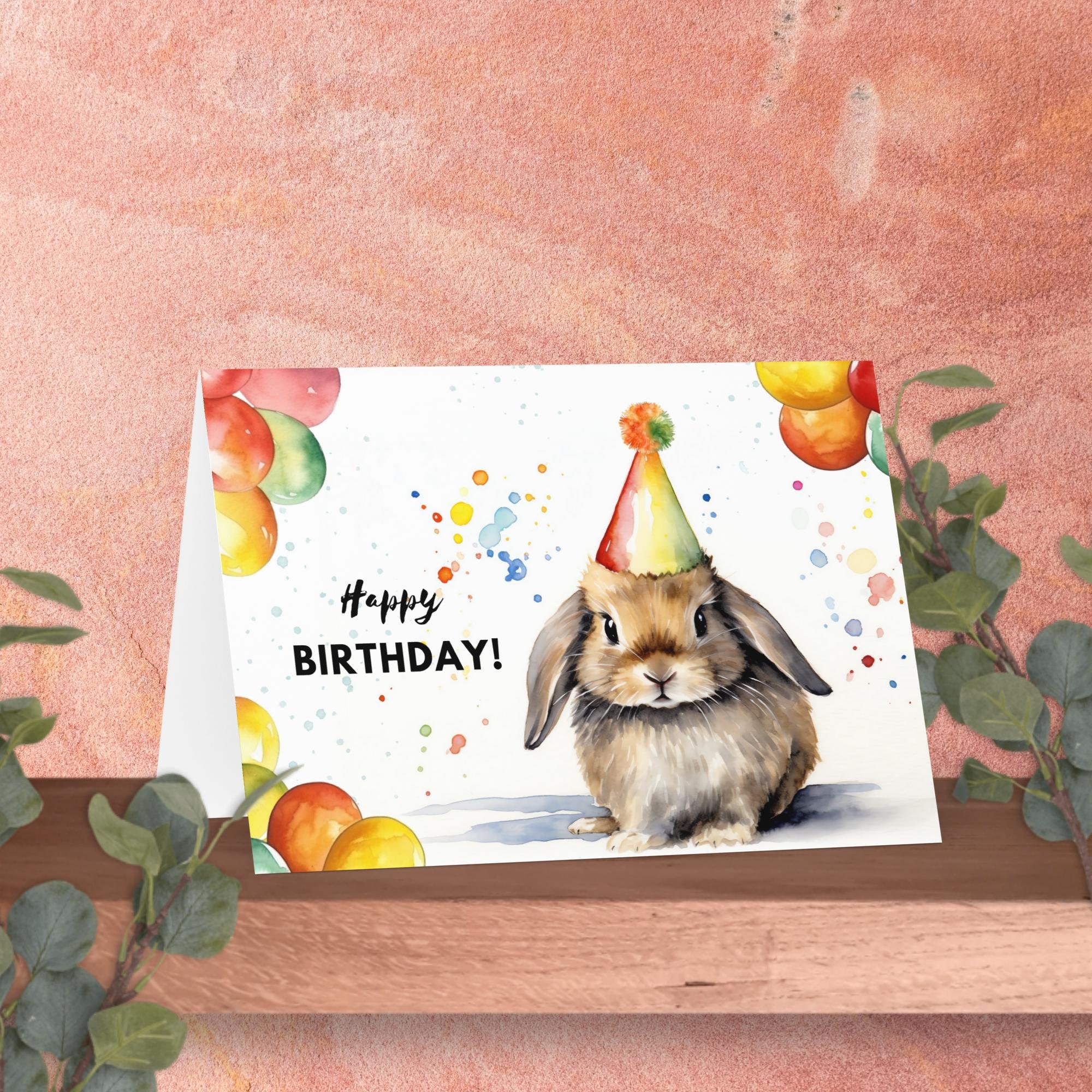 Printable Rabbit Birthday Card, Instant Download, Print at Home Card ...
