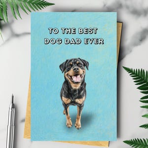 Rottweiler Vatertagskarte - alles Gute zum Vatertag vom Hund, beste Hundepapa-Karte mit niedlicher Rottweiler-Illustration, lustiges Haustierhundegeschenk