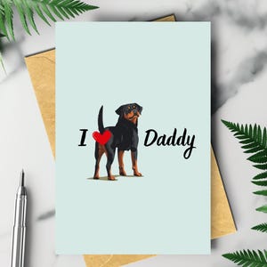 Lustige Rottweiler Vatertagskarte, vom Haustierhund alles Gute zum Vatertag Gruß, ich liebe Papa Geschenk für Papa, glücklicher Rottweiler mit Bum Butt Herz
