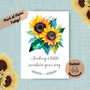 Imprimable carte soleil, téléchargement numérique instantané, impression à la maison, motif floral tournesol, pensée pour vous, carte de sympathie