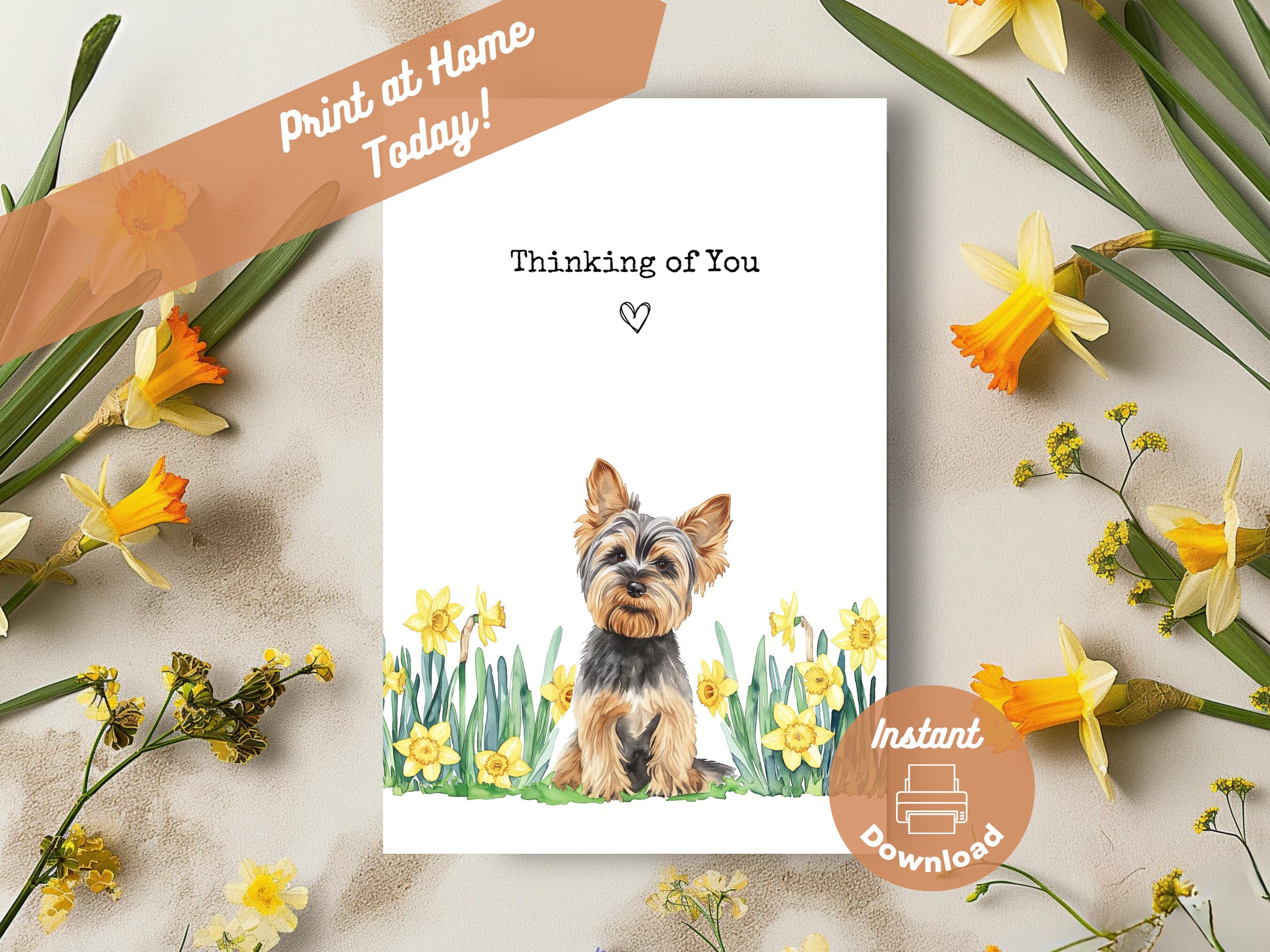 Printable Yorkie Thinking of You Card, Instant Download Print at Home ...