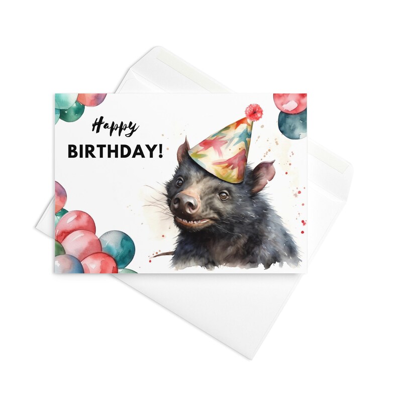 Tasmanian Devil Birthday Card, Party Hat, Happy Birthday, Tasmanian