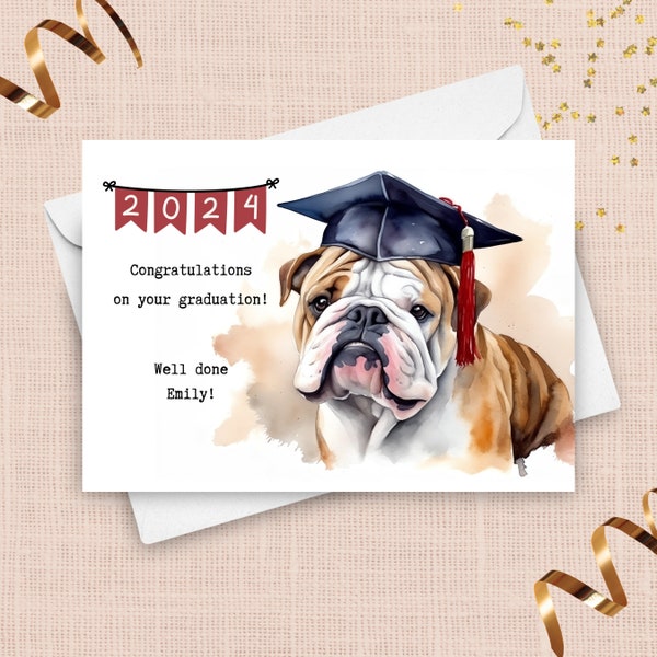 Bulldog Graduation Card, Graduation 2024 Custom Card Personalized, High School College University Graduation, Congratulations School Mascot