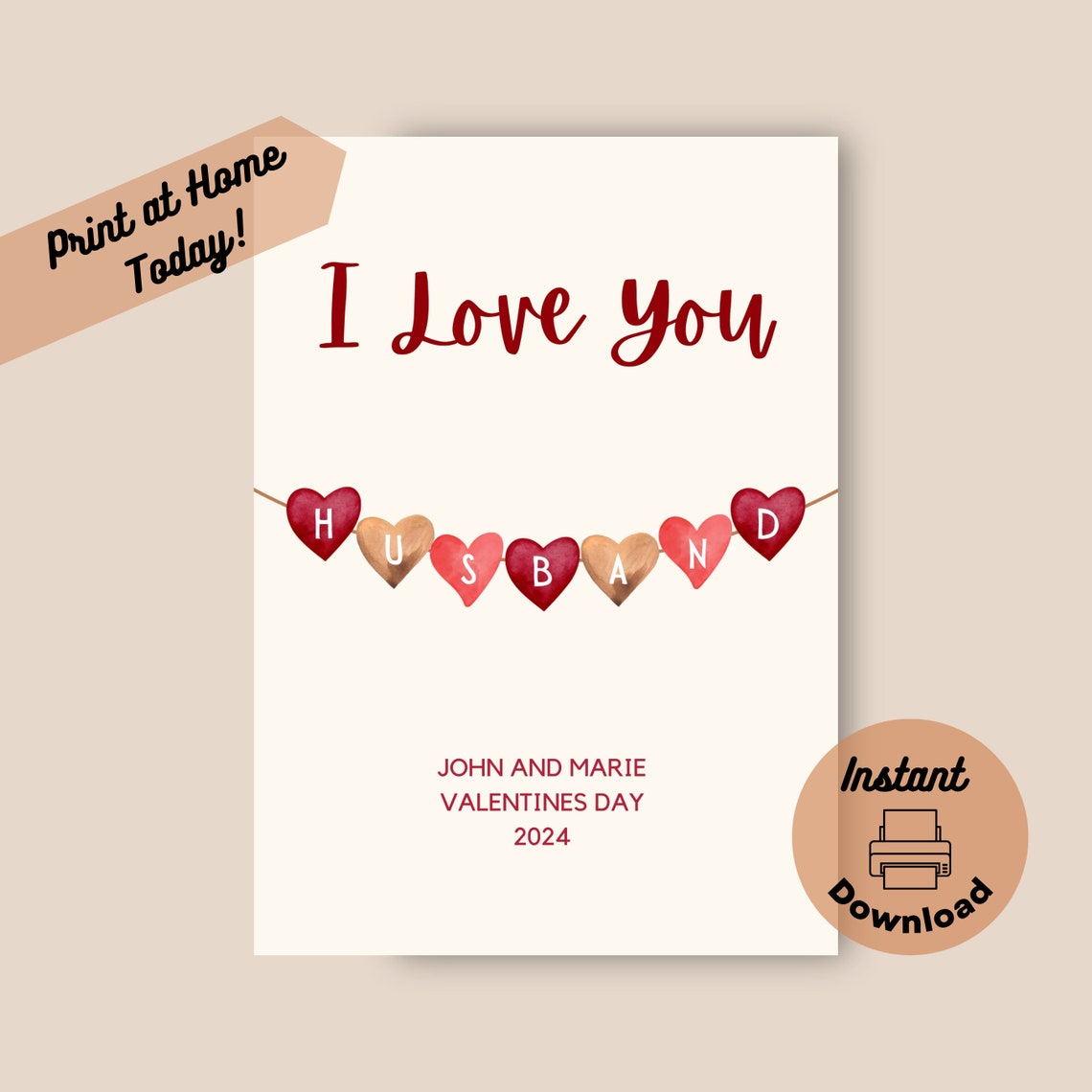 Printable Husband Valentine Card Instant Download Print At Home Card Valentines Day 2024