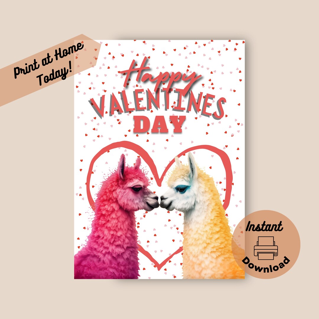 Printable Llama Valentine Card, Instant Download, Print at Home Card ...