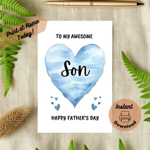 Cartão de Dia dos Pais para imprimir para o filho, download instantâneo, cartão para imprimir em casa, para meu filho incrível, feliz dia dos pais, da mãe, coração em aquarela