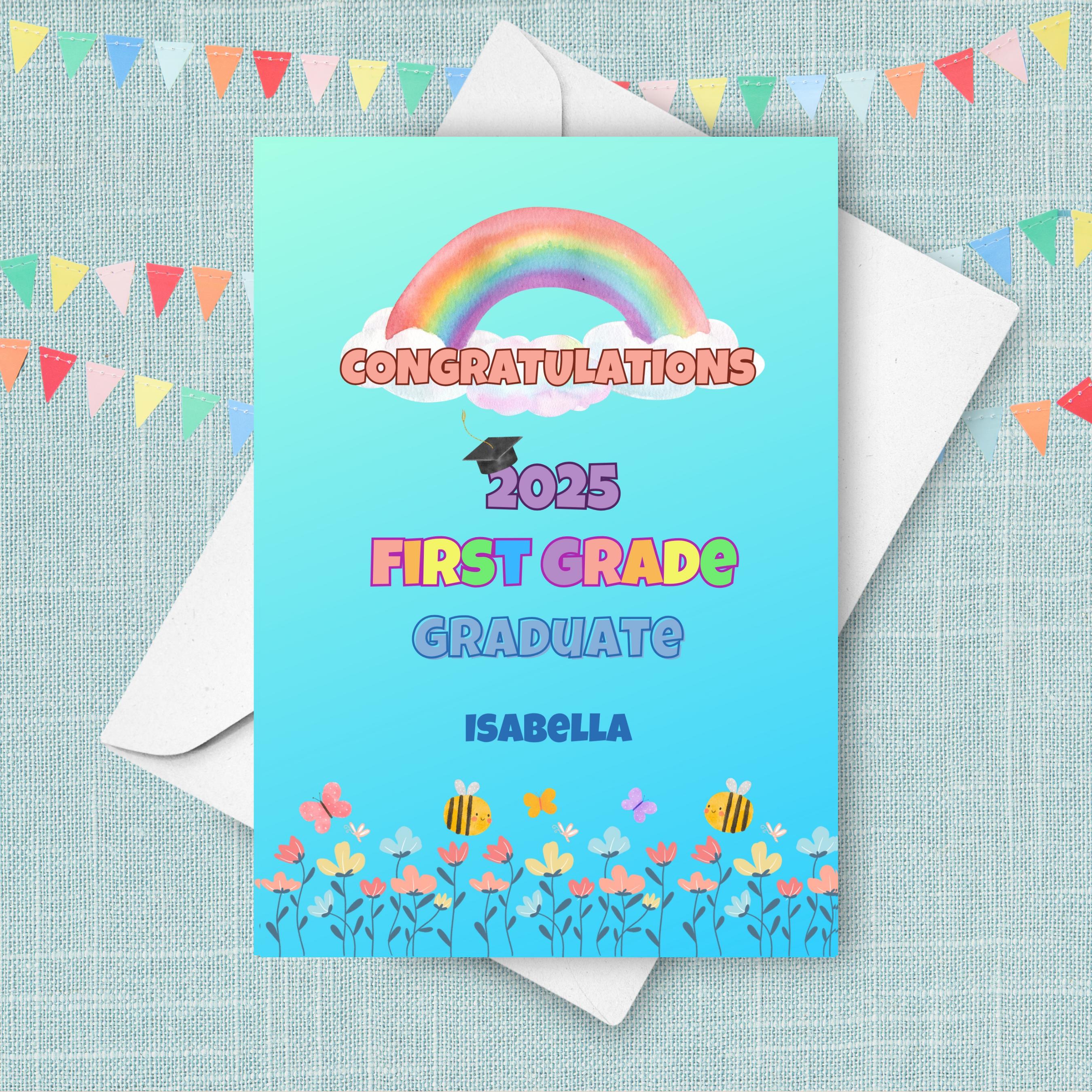 First Grade Graduation Card, 2026 Personalized Congratulations Card for  Elementary School, Customized With Child's Name, Flowers and Bees - Etsy