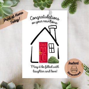 Afdrukbare New Home Gefeliciteerd-kaart, direct downloaden, thuiskaart afdrukken, housewarmingcadeau en verhuiskaart om een nieuw huis te vieren