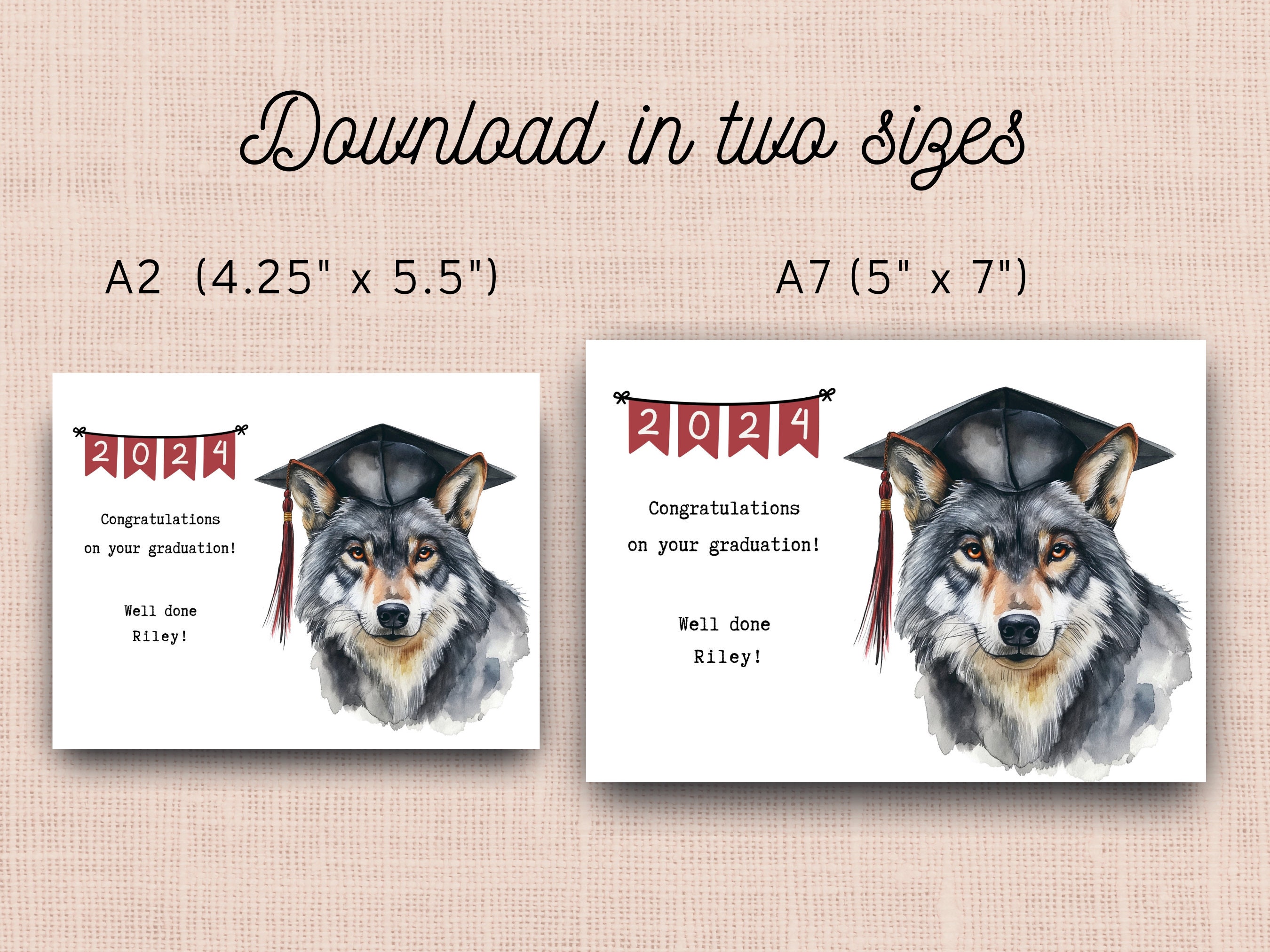 Printable Gray Wolf Graduation Card, Personalized Print at Home ...