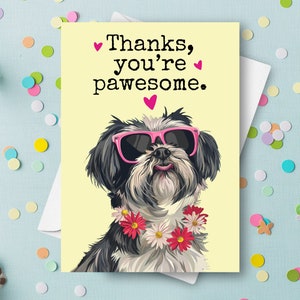 Carte de remerciement shih tzu drôle, remerciement humoristique pour chien, cadeau personnalisé avec nom personnalisé, cadeau de remerciement pour lunettes de soleil chien heureux