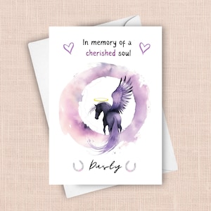 Carte de sympathie pour cheval, personnalisée avec nom, perte du cheval, carte de sympathie ange, condoléances décès de cheval, âme chérie commémorative personnalisée