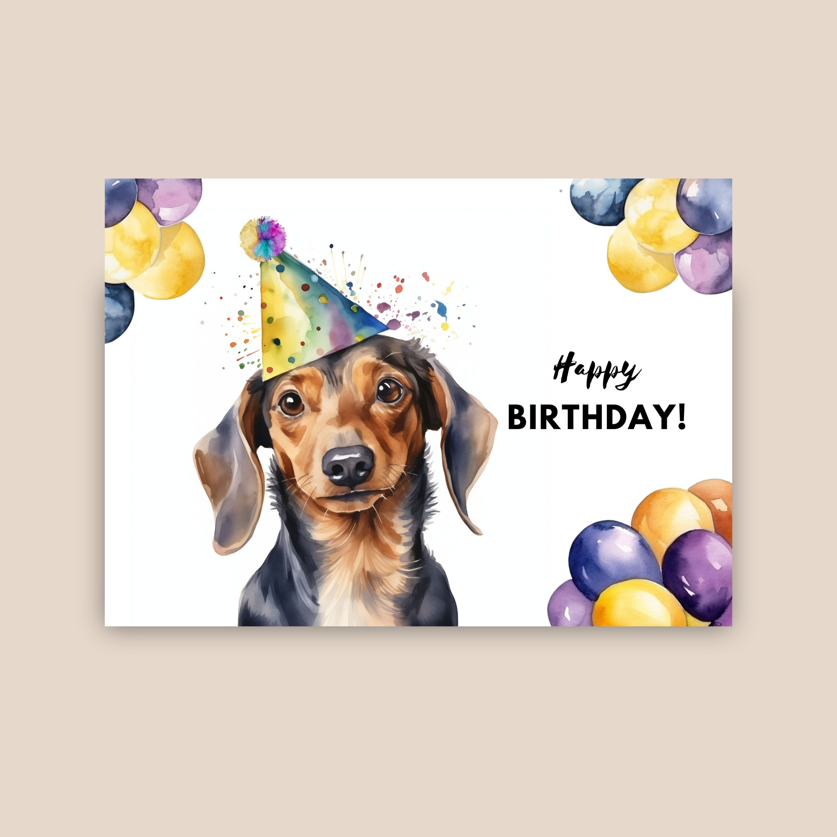 Dachshund Birthday Card Happy Birthday Party Hat and - Etsy