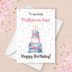 Geburtstagskarte für Schwiegermutter, alles- Gute zum Geburtstagkarte von der Schwiegertochter, für meinen schönen Geburtstag der Schwiegermutter, Aquarell-Konfetti-Kuchen