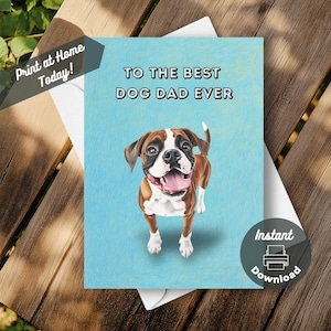 Boxer Hund Vatertagskarte, sofortiger Download Druck zu Hause, für den besten Hundevater aller Zeiten, niedlicher glücklicher Boxer Originalillustration
