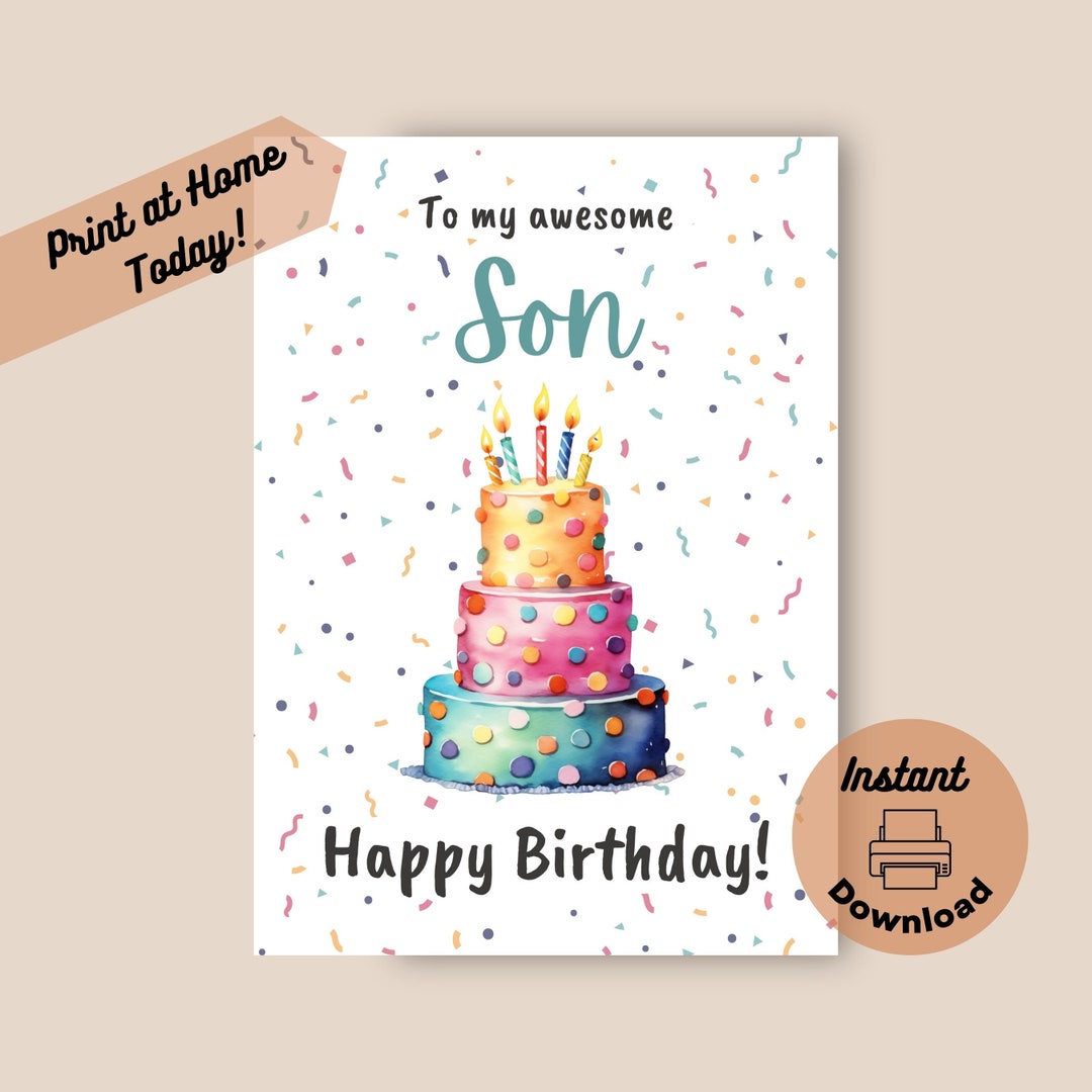 Printable Birthday Card for Son Instant Digital Download - Etsy