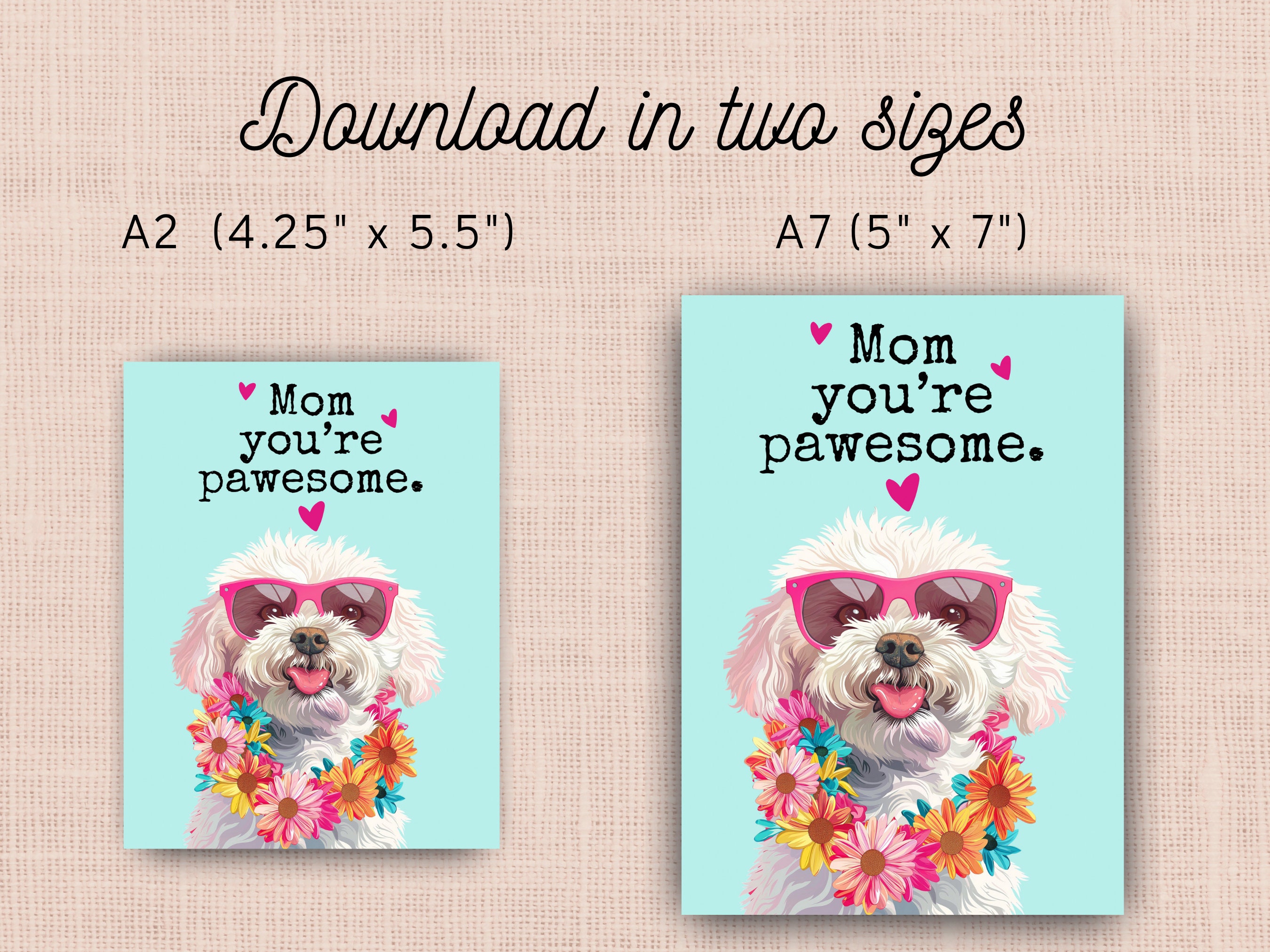 Printable Bichon Frise Mothers Day Card, Instant Download Print at Home ...