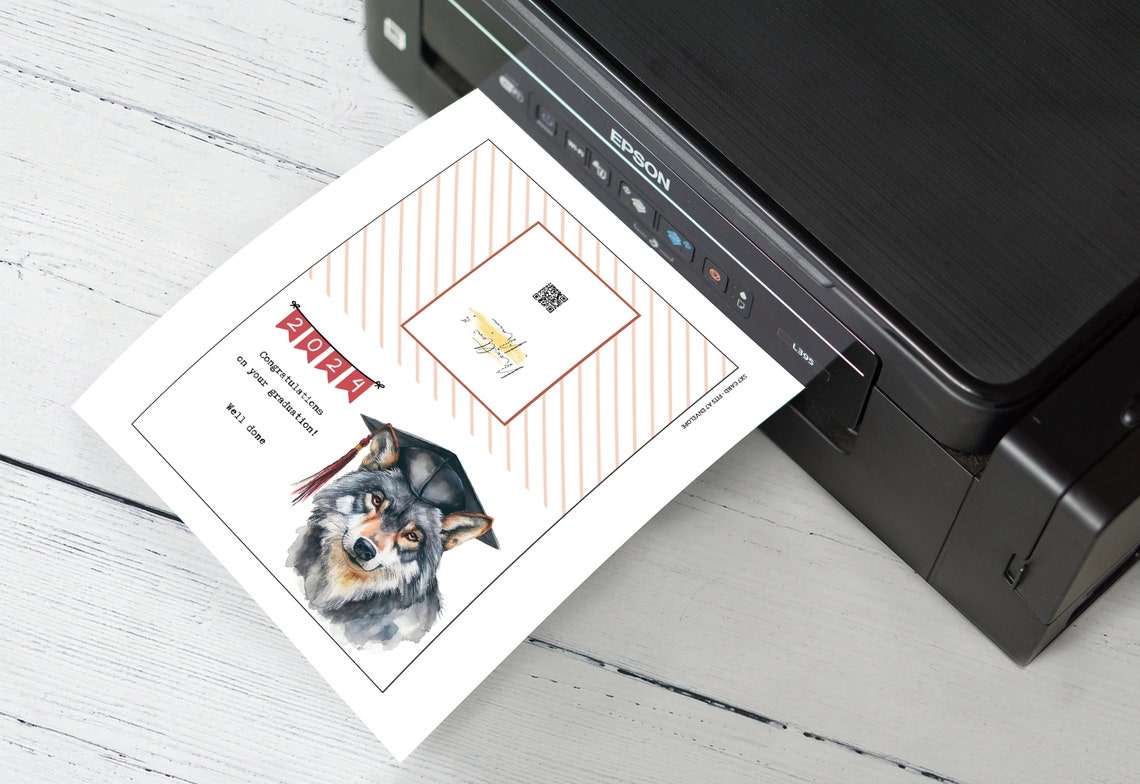 Printable Gray Wolf Graduation Card, Personalized Print at Home ...