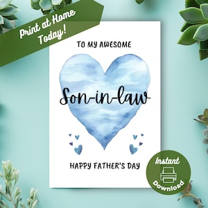 Tarjeta imprimible del Día del Padre para mi yerno, descarga instantánea, tarjeta para imprimir en casa, para mi increíble yerno Feliz Día del Padre, de MIL