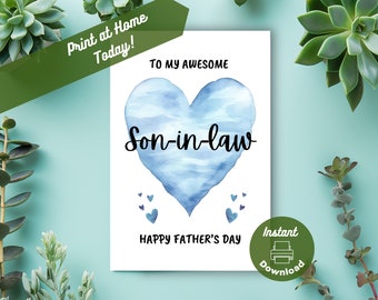 Printable Father’s Day Card for Son-in-law, Instant Download, Print at Home Card, to my Awesome Son-in-law Happy Father&#39;s Day, From MIL
