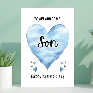 Father’s Day Card For Son, Happy Fathers Day Greeting Card From Mother Or Father, To My Awesome Son Happy Father's Day, Watercolor Heart