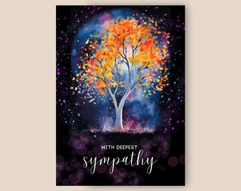 Sympathy Card, Condolences Card, With Deepest Sympathy, Autumn Tree And Midnight Moon, Loss Of Family Member Greeting Card