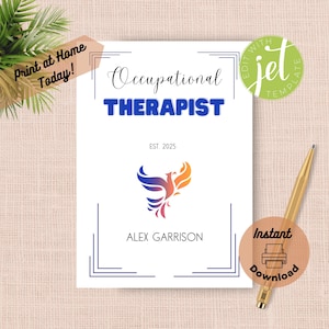 Carte de remise des diplômes d'ergothérapeute personnalisée imprimable, modèle modifiable à imprimer à la maison, cadeau d'ergothérapeute diplôme ergothérapeute