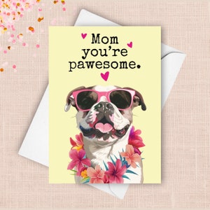 Lustige Bulldogge Mutter Tages Karte, von Haustier Hund Glücklich Muttertag Gruß, Pawesome Wortspiel Geschenk für Mutter Glückliche Brown Bull Dog Sonnenbrille vorhanden
