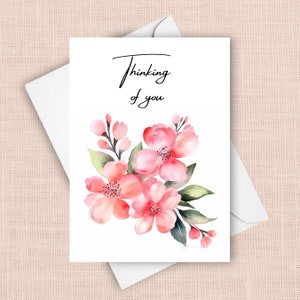 Thinking Of You, Sympathy Card, Condolences Card With Watercolor Flowers