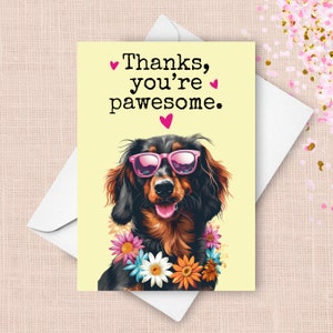 Dackel Lustig Dankes-Karte, Haustier Hund Dank Humorvolles Wortspiel Gruß, Benutzerdefinierter Name personalisiertes Geschenk, glücklicher Hot Dog mit Sonnenbrille vorhanden