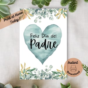 Druckbare Vatertags Karte, Sofort Download, Druck zu Hause Karte, Feliz Dia del Padre, Original Aquarell Blumen Illustration