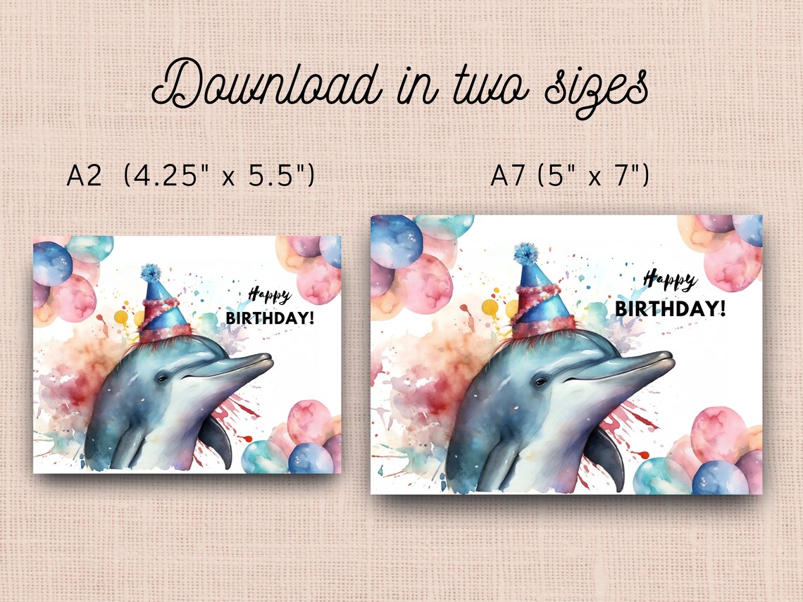 Printable Dolphin Birthday Card, Instant Digital Download Print at Home ...