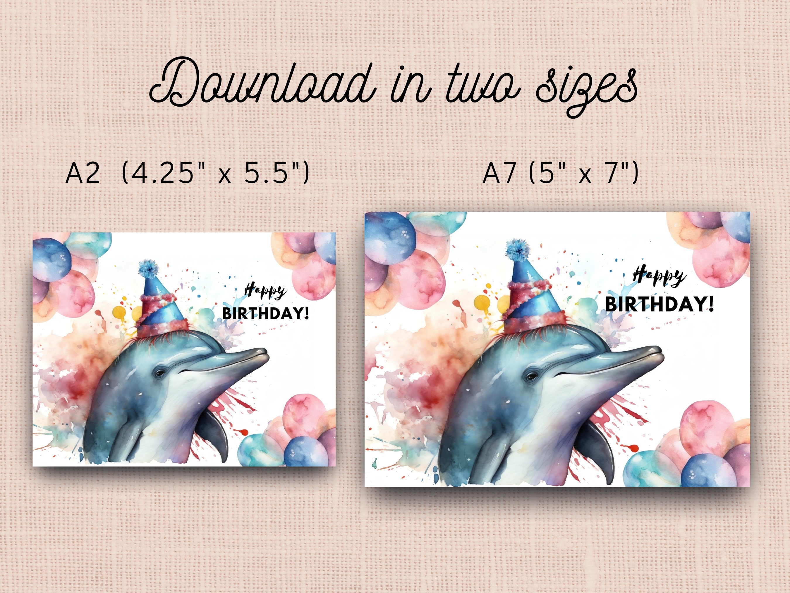 Printable Dolphin Birthday Card, Instant Digital Download Print at Home ...
