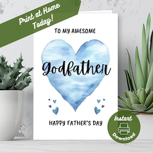 Biglietto di auguri per la festa del papà per il padrino, download immediato, biglietto da stampare a casa, da figlioccio o figlioccia, al mio fantastico padrino. Buona festa del papà.
