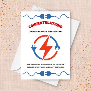 Tarjeta de graduación de electricista, felicitaciones por convertirse en electricista, obsequio para el examen de la escuela de oficios, obsequio para el programa de licencia de oficios especializados