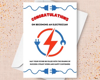 Electrician Graduation Card, Congratulations On Becoming An Electrician, Trade School Exam Gift, Skilled Trade License Program Present